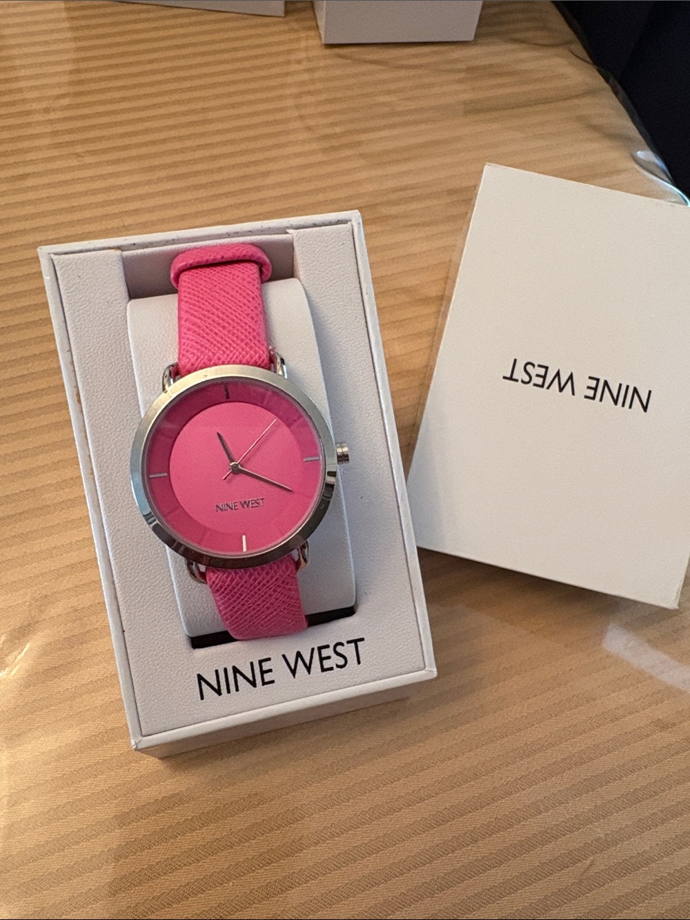 Nine West Pink Dial Leather Strap Watch